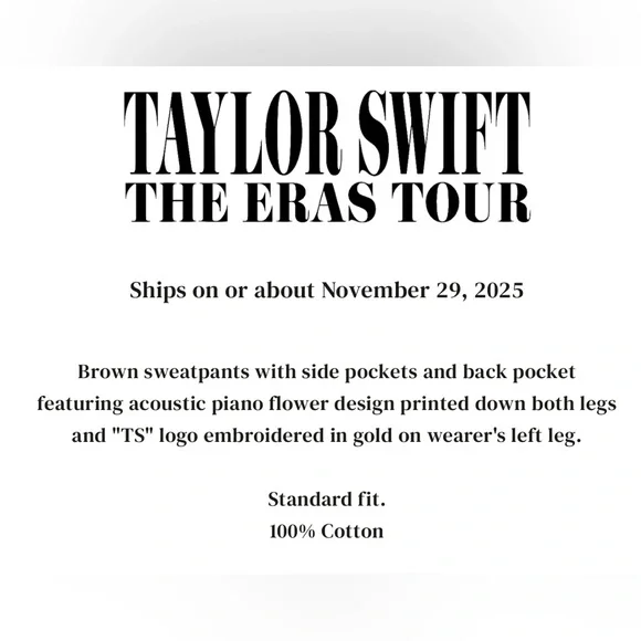 Taylor Swift Acoustic Piano Sweatpants The Eras Tour Sweats Taylor Swift Large - Picture 5 of 5